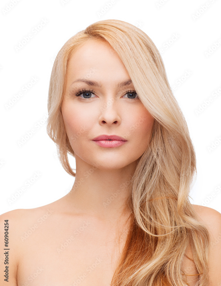 face and shouldes of happy woman with long hair face and shouldes of happy woman with long hair