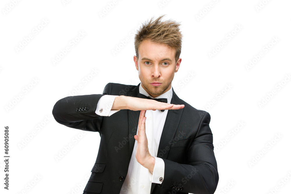 Half-length portrait of manager time out gesturing Half-length portrait of manager time out gesturing