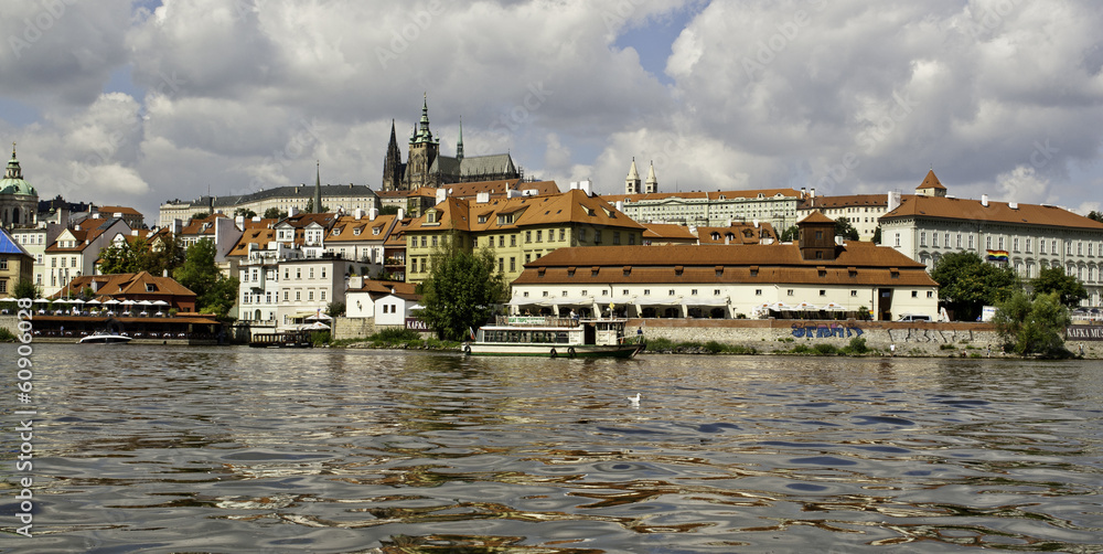 Panorama of Prague Castle from across Vltava River