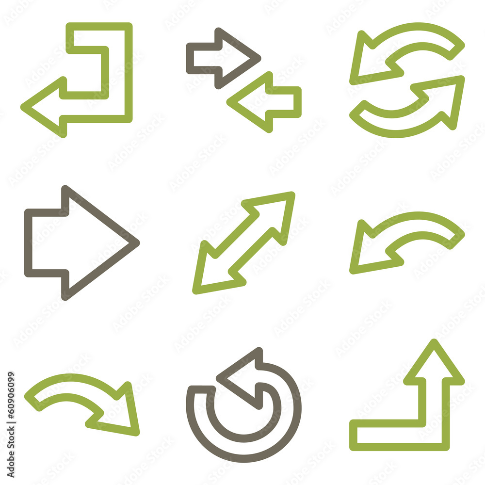 Arrows icons, green line contour series Arrows icons, green line contour series