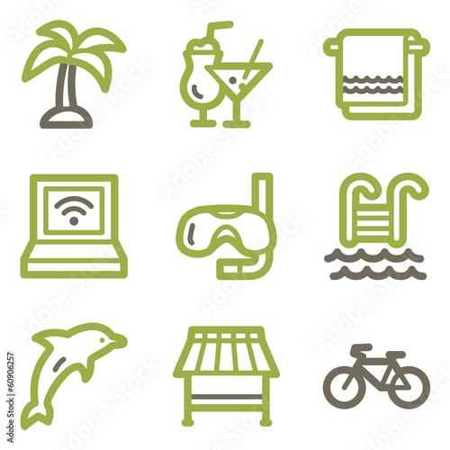 Vacation icons, green line contour series