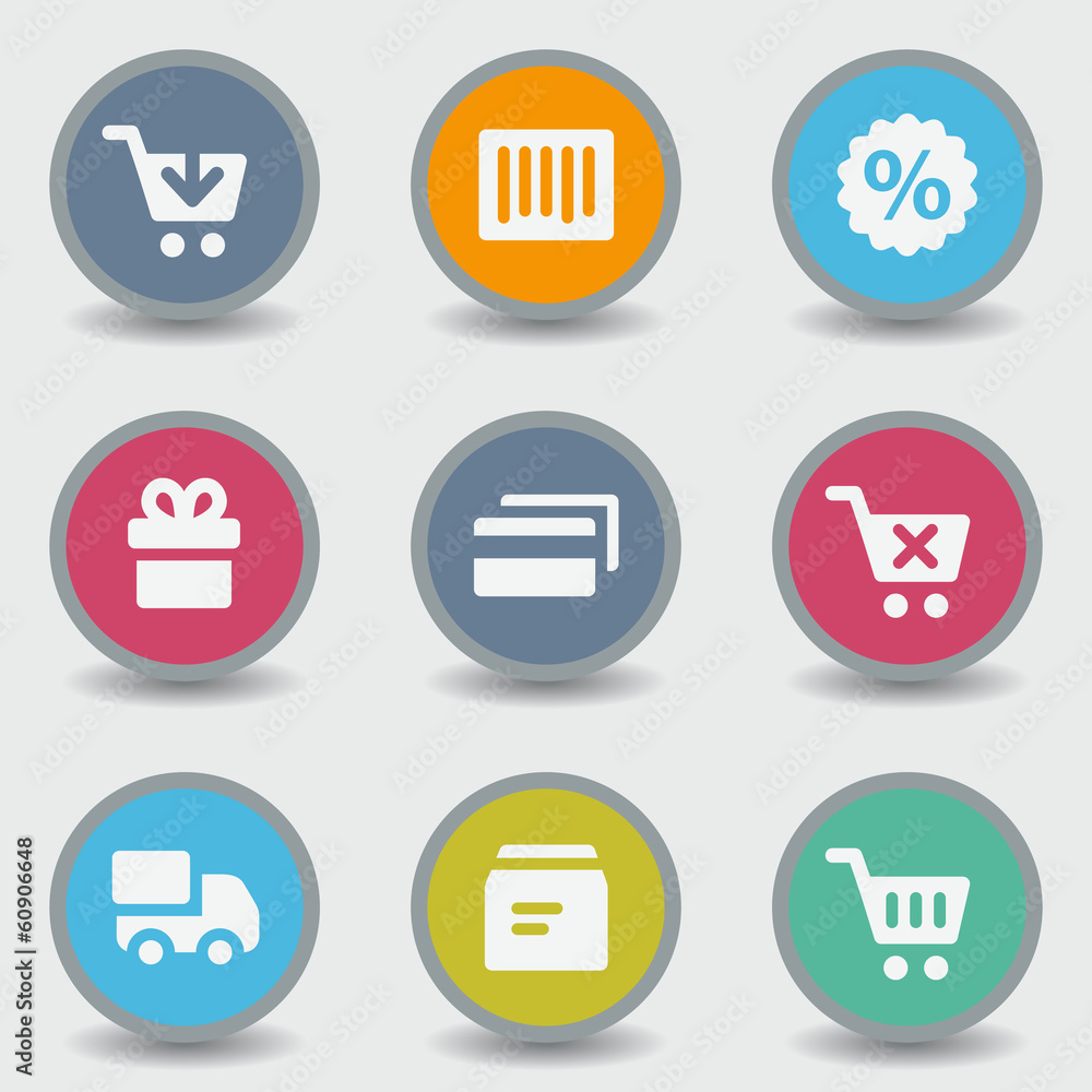 Fototapeta premium Shopping web icons, color circle buttons