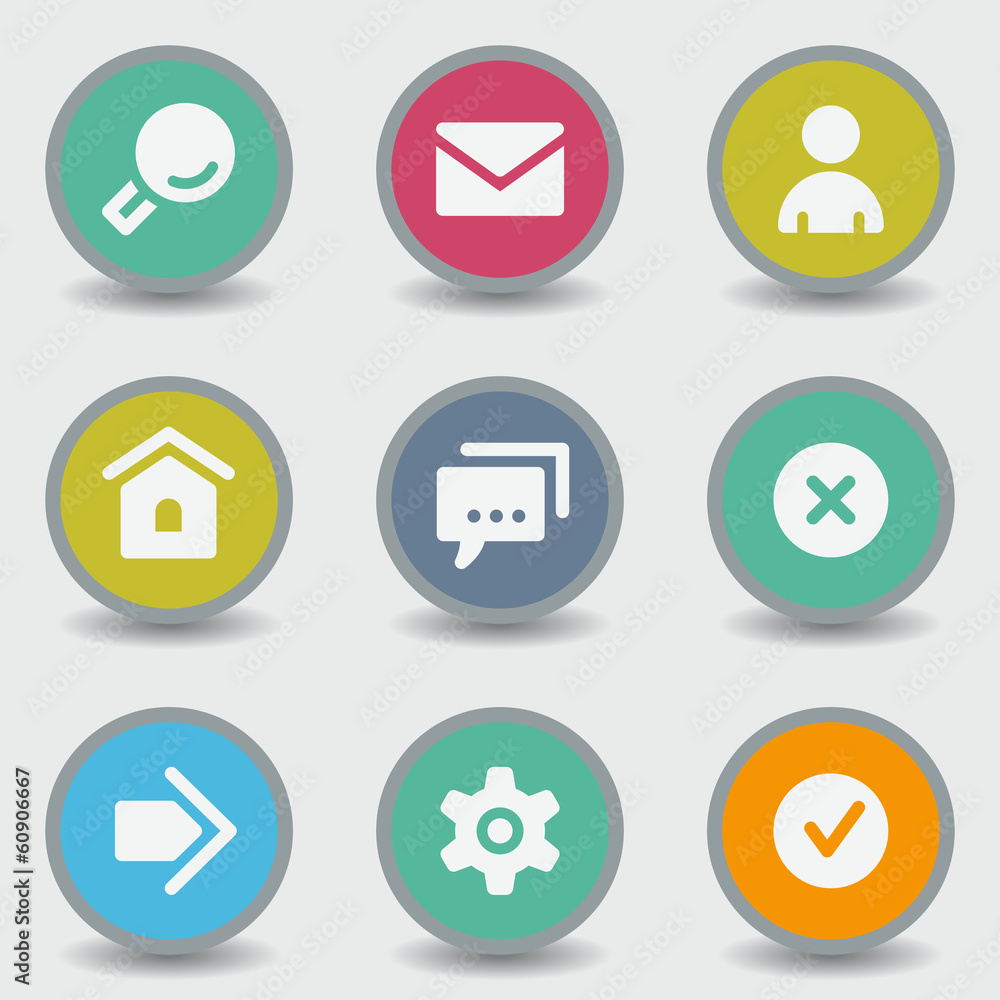 Basic web icons, color circle buttons Basic web icons, color circle buttons
