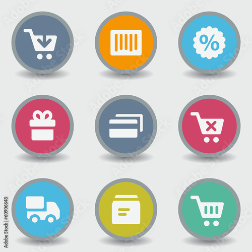 Shopping web icons, color circle buttons