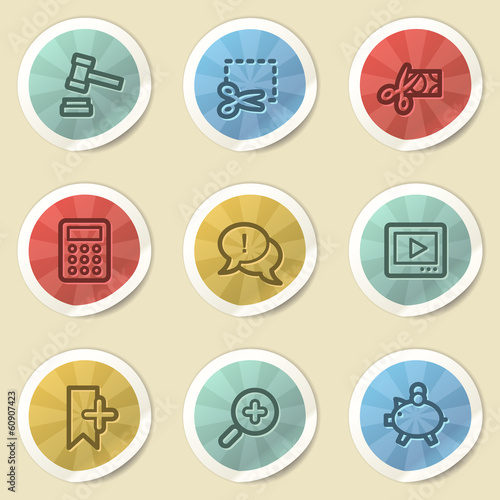 Shopping web icons, color vintage stickers