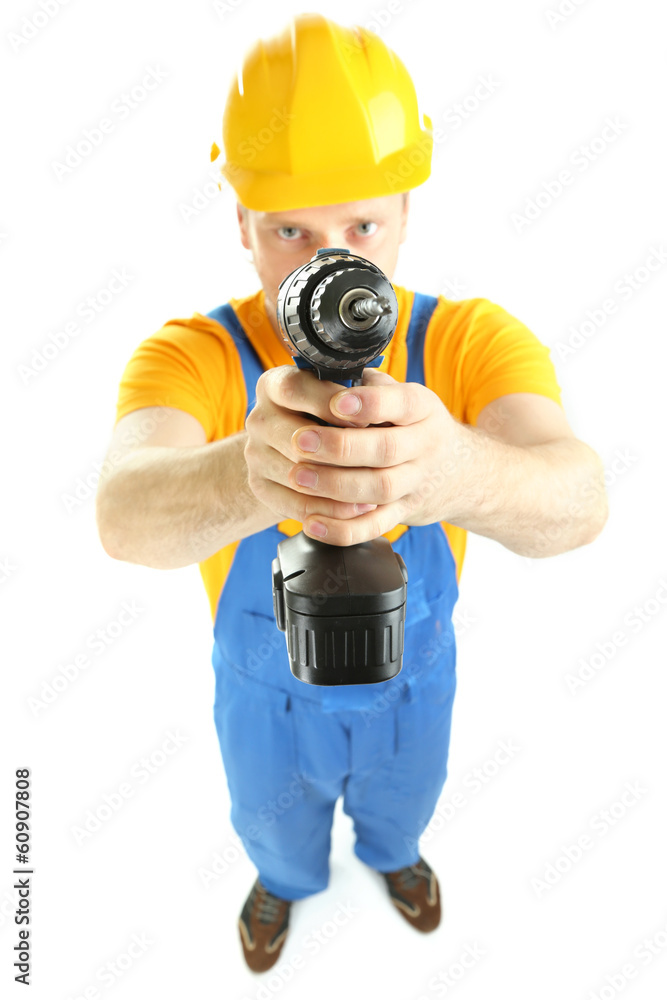 Portrait of young builder isolated on white Portrait of young builder isolated on white