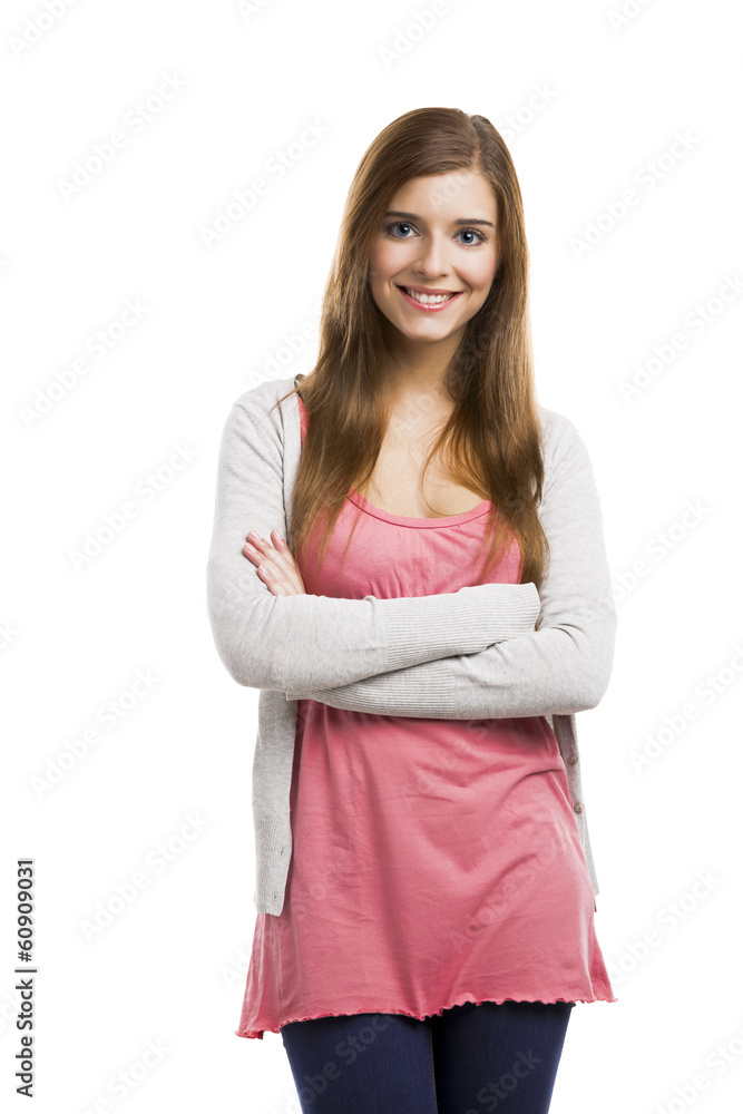Beautiful blonde woman standing over a white background Beautiful blonde woman standing over a white background