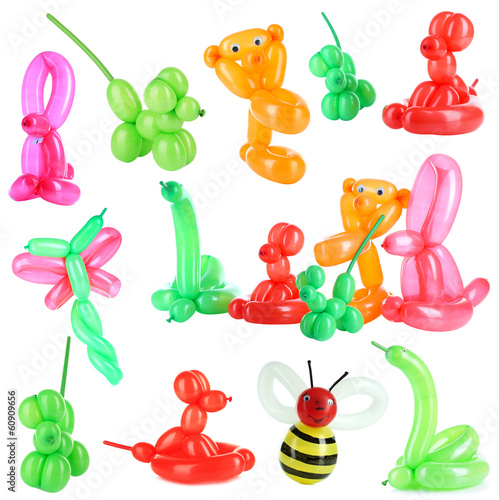 Collage of simple balloon animals isolated on white