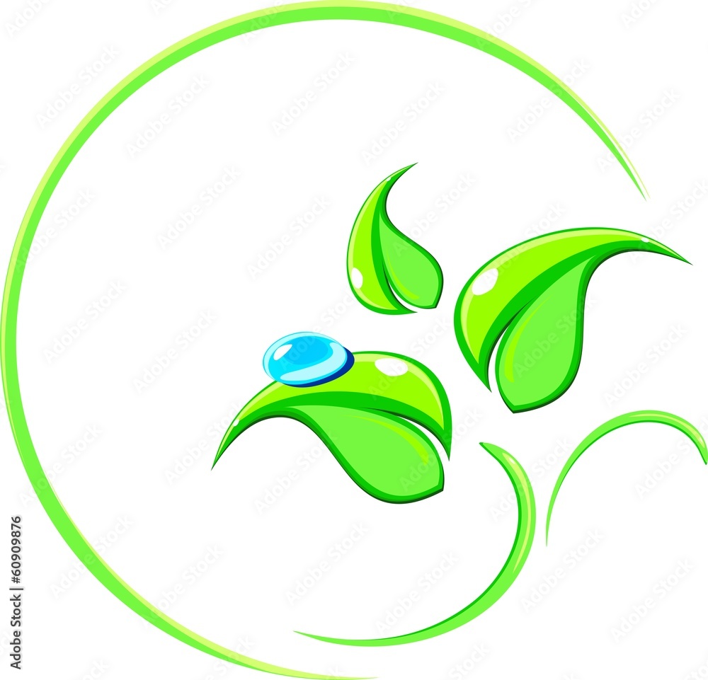 Logo with a picture of green leaves and water drops Logo with a picture of green leaves and water drops