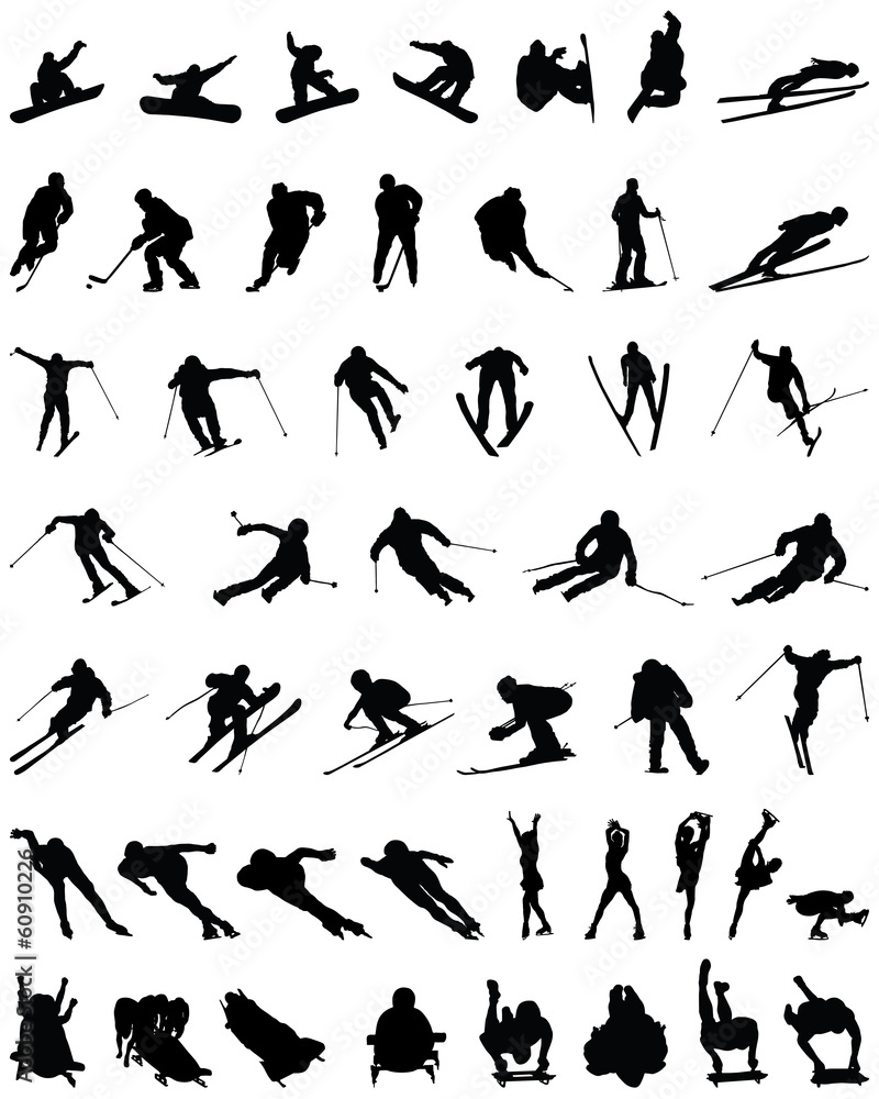 Obraz premium Set of winter sport silhouettes, vector