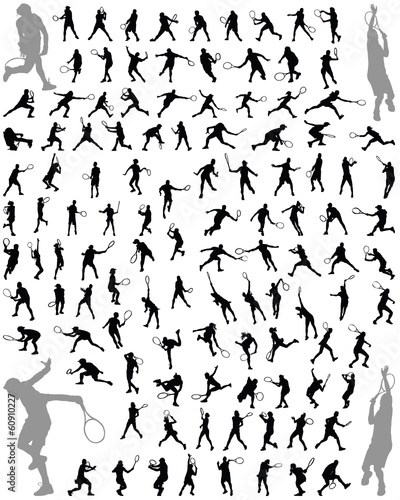 Silhouettes and shadows of tennis players, vector