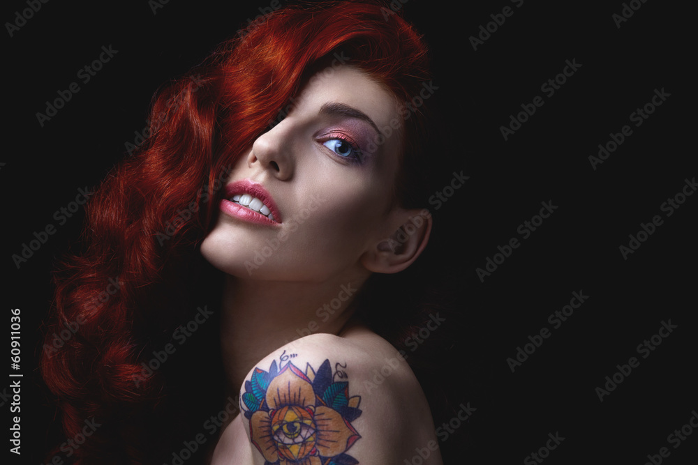 Fototapeta premium Sensual portrait of beautiful girl with tattoo