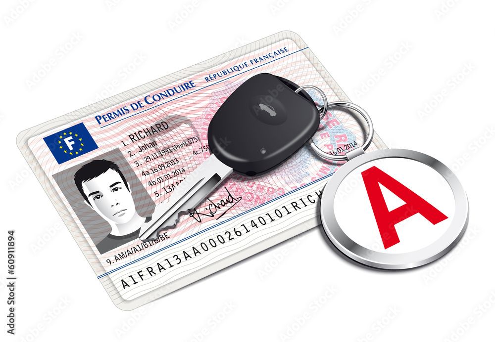 Nouveau permis de conduire avec porte-clé jeune conducteur Stock Vector |  Adobe Stock