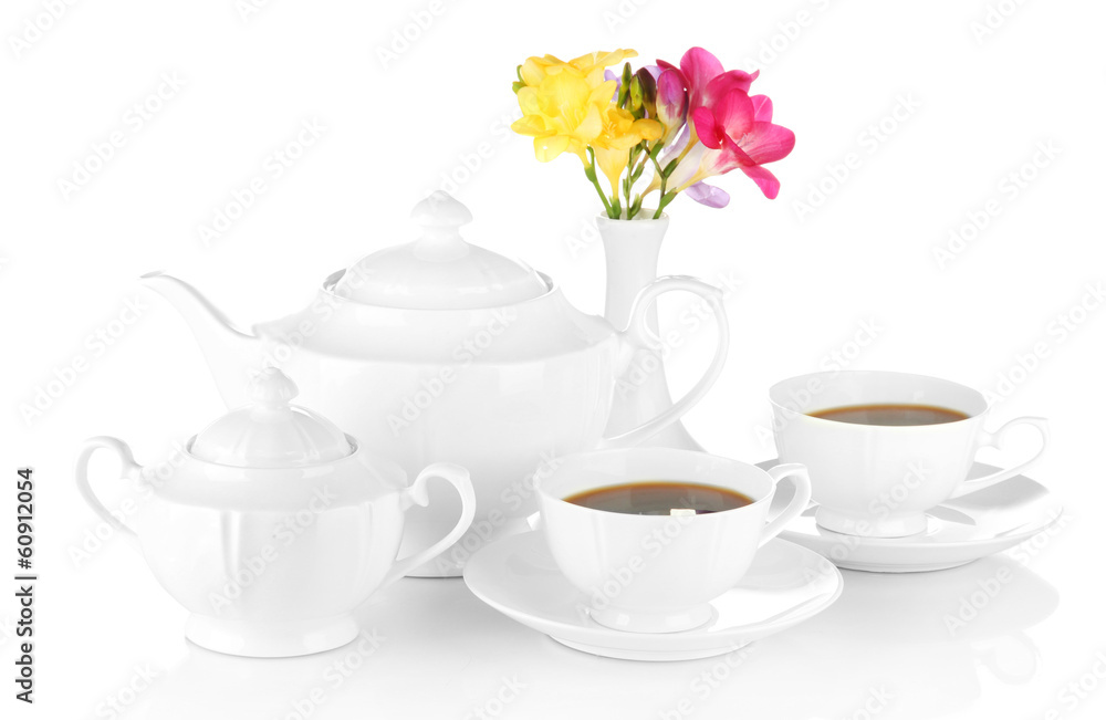 Beautiful tea service, isolated on white