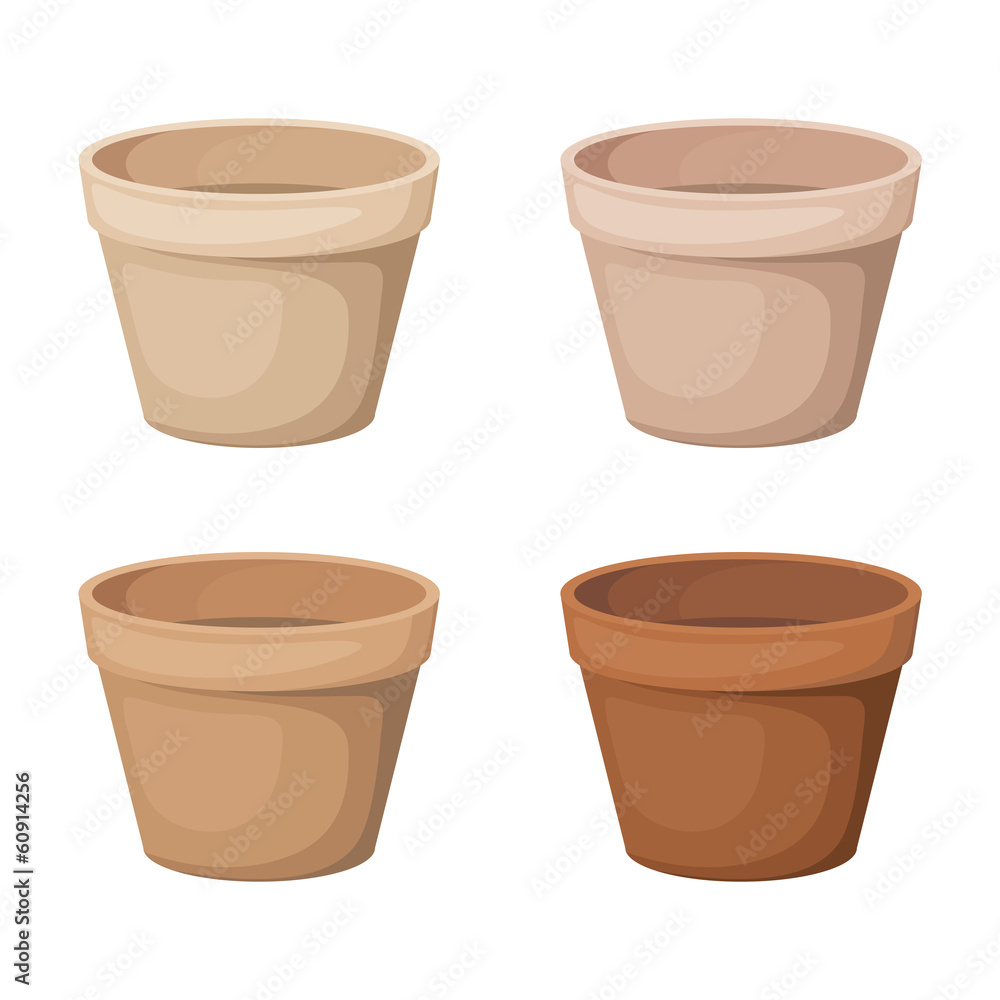 Flowerpots. Set of four vector illustrations. Flowerpots. Set of four vector illustrations.