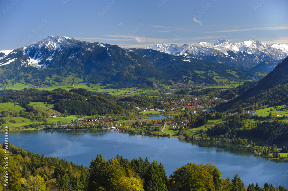 panorama landscape in Bavaria with alps mountains