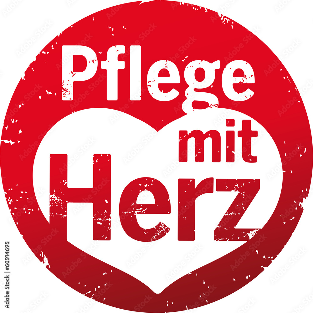 Pflege mit Herz Stempel Adobe Stock