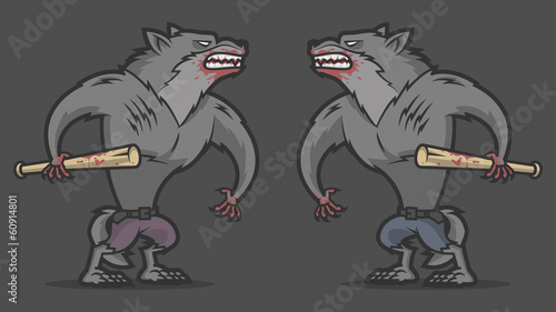 Two aggressive werewolf fighting