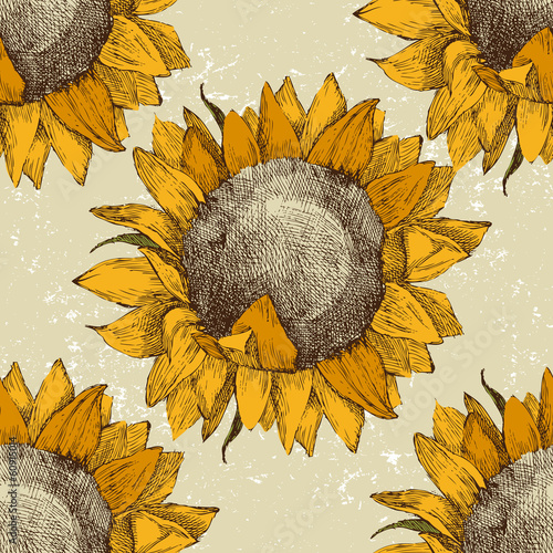 Fototapeta Naklejka Na Ścianę i Meble -  seamless ornament with sunflowers