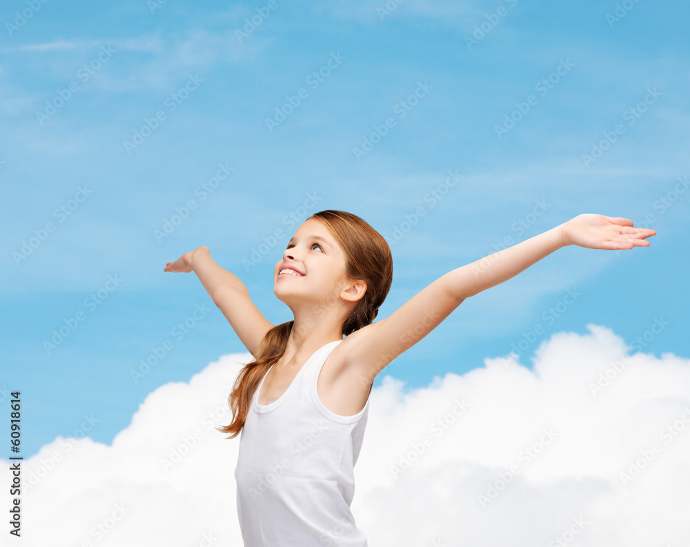 smiling teenage girl with raised hands smiling teenage girl with raised hands