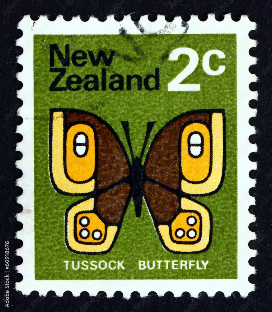 Fototapeta premium Postage stamp New Zealand 1970 Tussock Butterfly