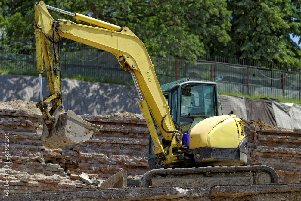 the excavator working the excavator working