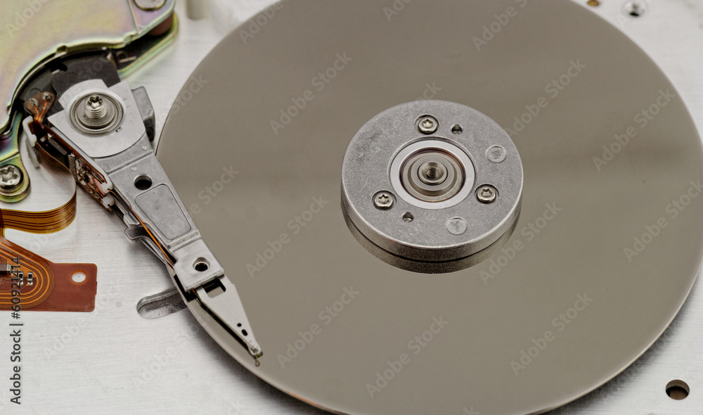 Open computer hard drive on white background Open computer hard drive on white background