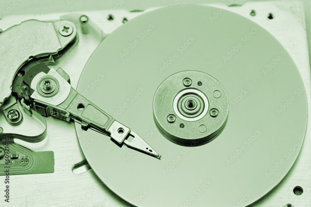 Open computer hard drive on white background Open computer hard drive on white background
