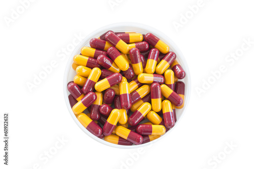 Pharmaceutical capsules on a white background