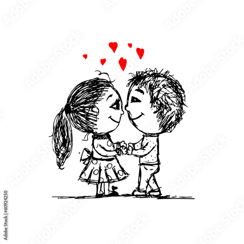 Couple in love together, valentine sketch for your design