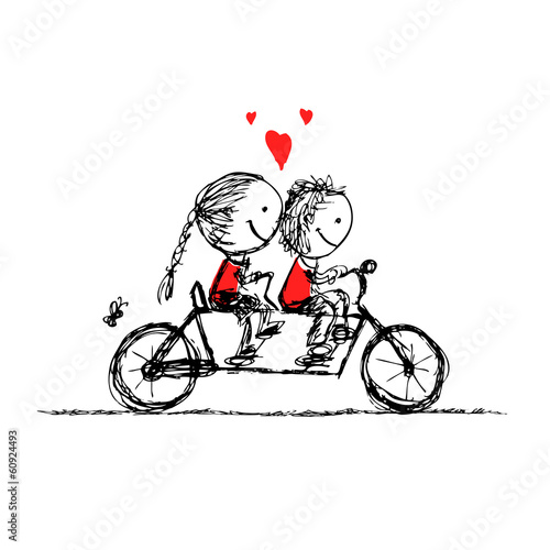 Couple cycling together, valentine sketch for your design