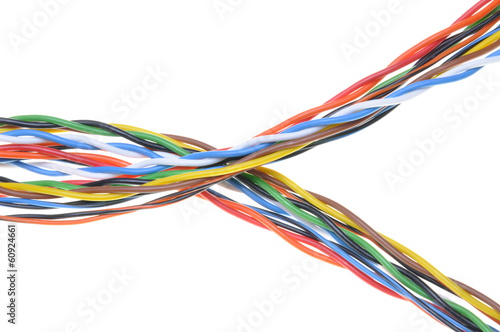 Abstract bunch of colored wires isolated on the white 