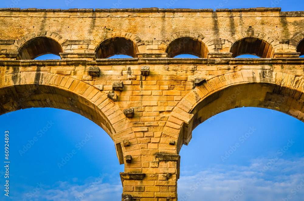 Detail of Pont du Gard aquaduct bridge pillars