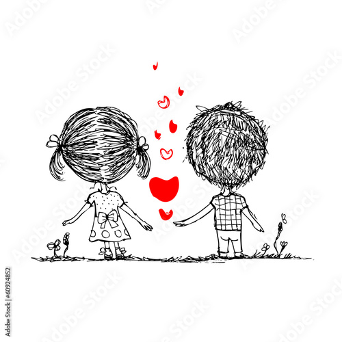 Couple in love together, valentine sketch for your design