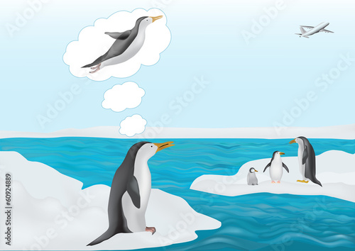 Penguin is dreaming about flight
