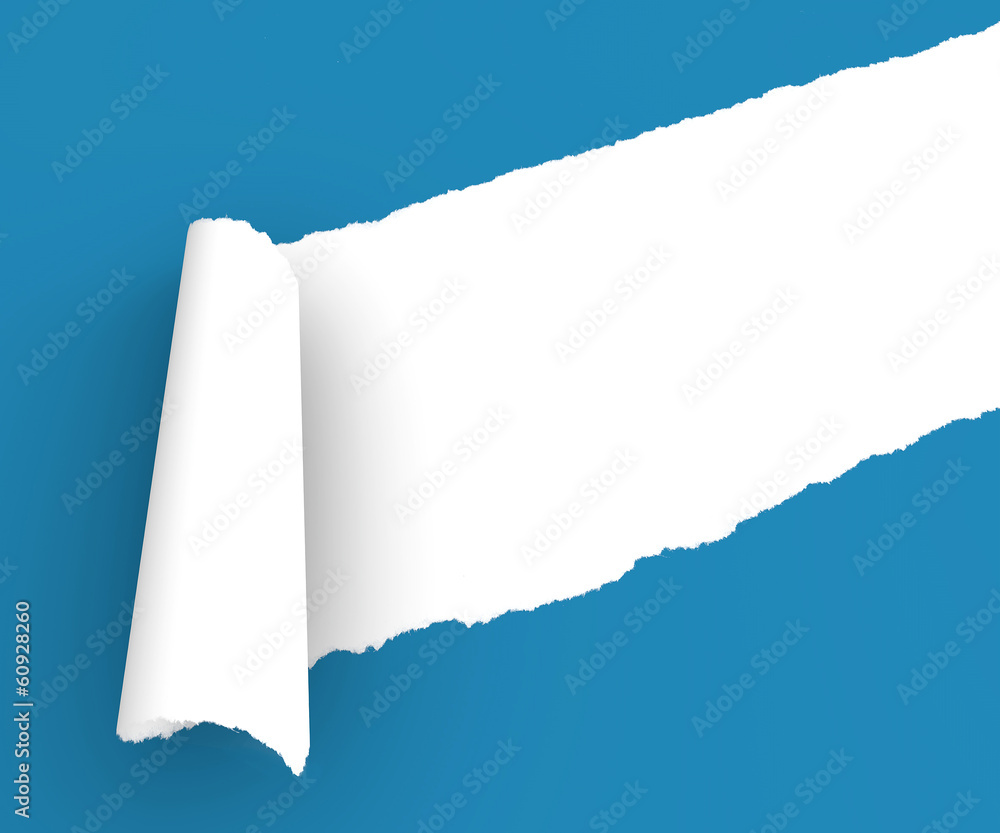 Strappo carta foglio blu arrotolare arricciare Stock Illustration | Adobe  Stock