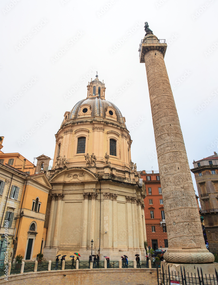 Trajan's column and SS. Nome di Maria church, Rome