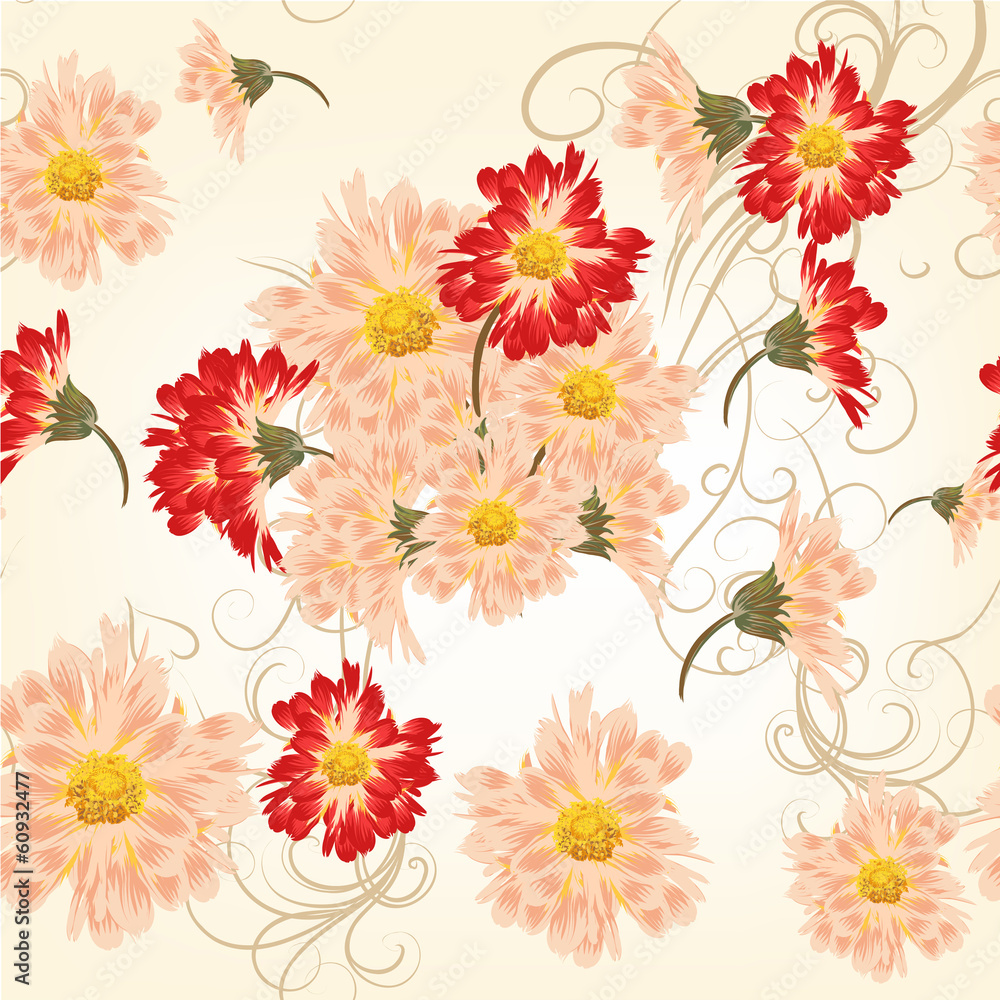 Beautiful  seamless vector pattern with flowers