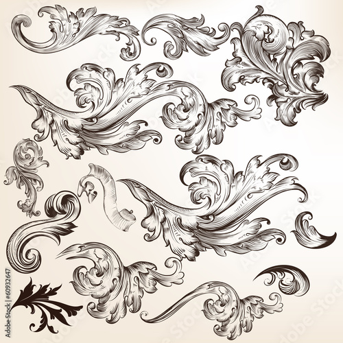 Collection of floral decorative vector swirls for design