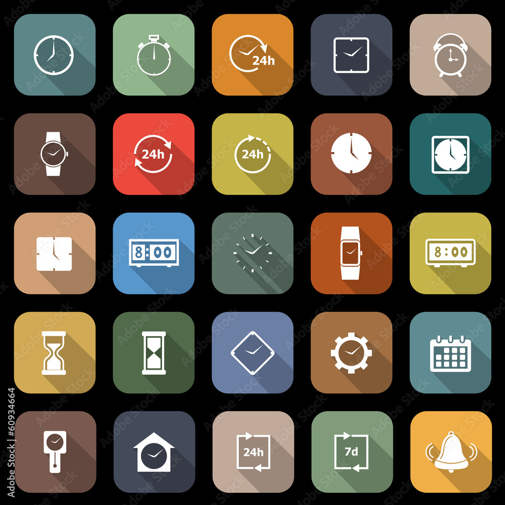 Time flat icons with long shadow Time flat icons with long shadow