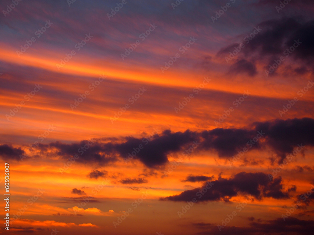 Red Orange Cloudy Sky at Dusk