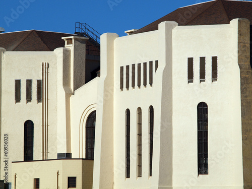 Close-up of Prison exterior wall, windows, and roof