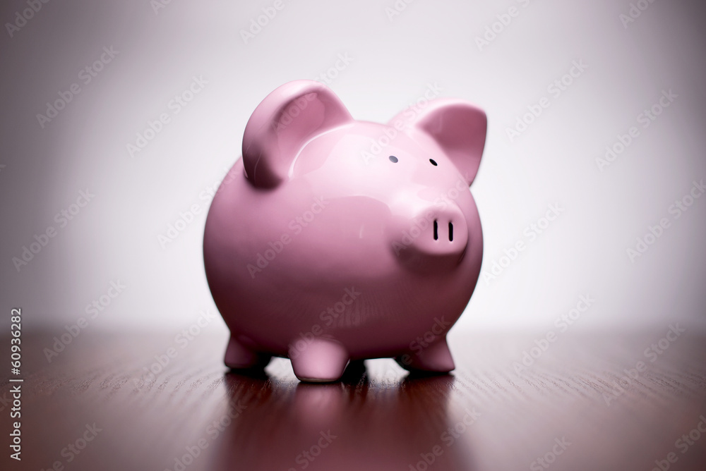 Pink piggy bank with vignetting