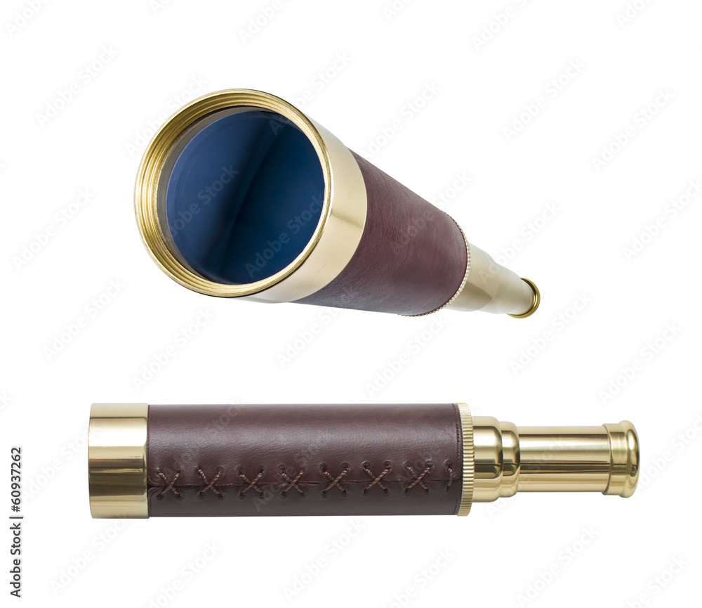 Fototapeta premium Spyglass or telescope isolated on white. All in focus. Clipping
