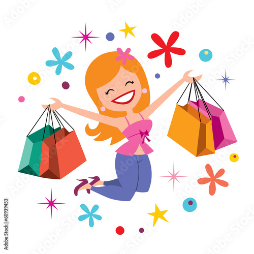 happy girl shopping