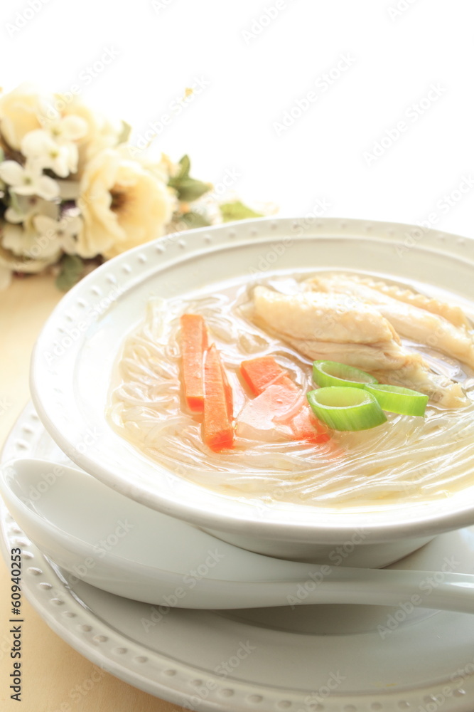 asian food, gelatin noodles and vegetable soup asian food, gelatin noodles and vegetable soup