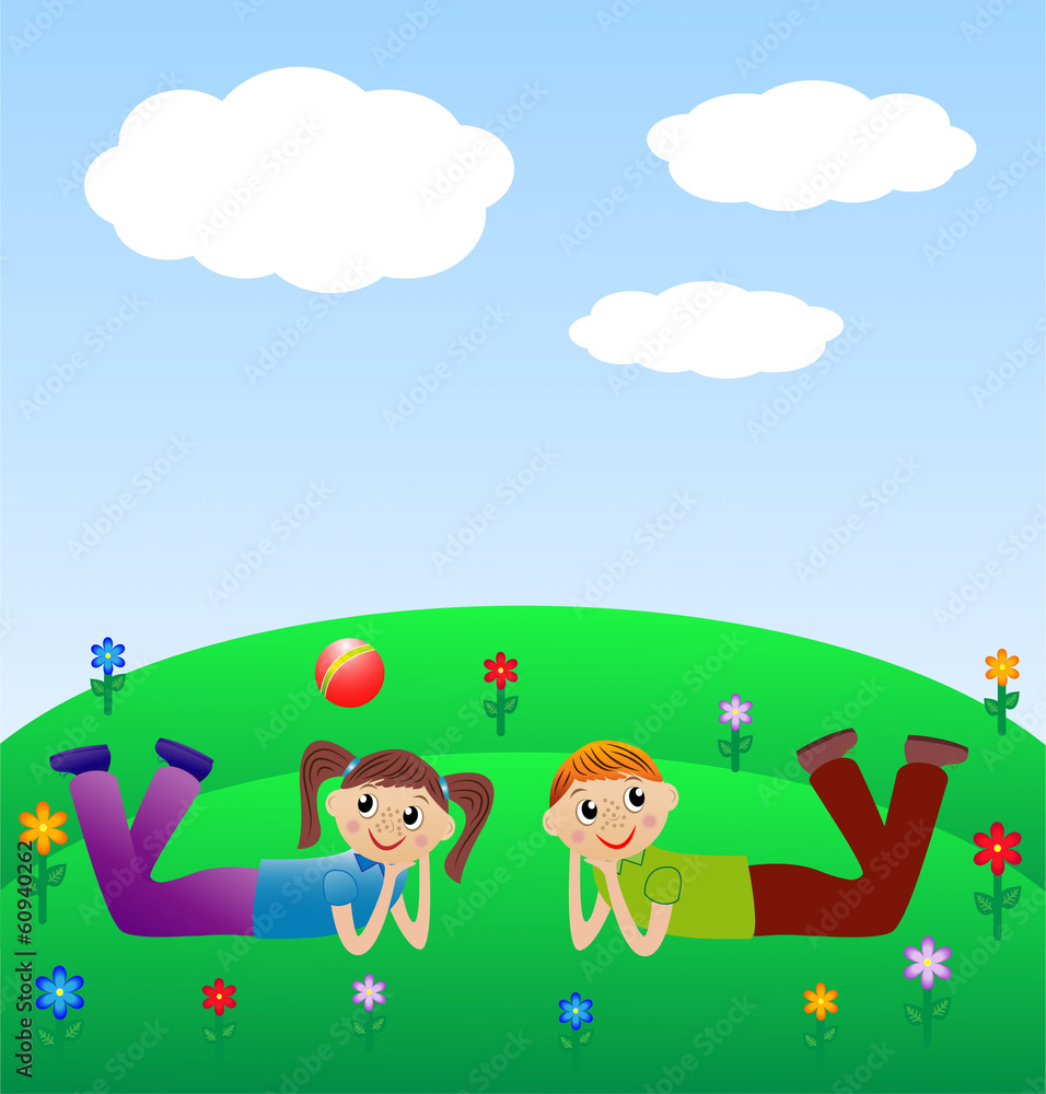 Obraz premium merry child lie on lawn
