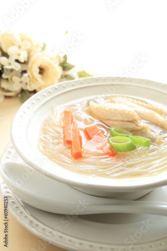 asian food, gelatin noodles and vegetable soup