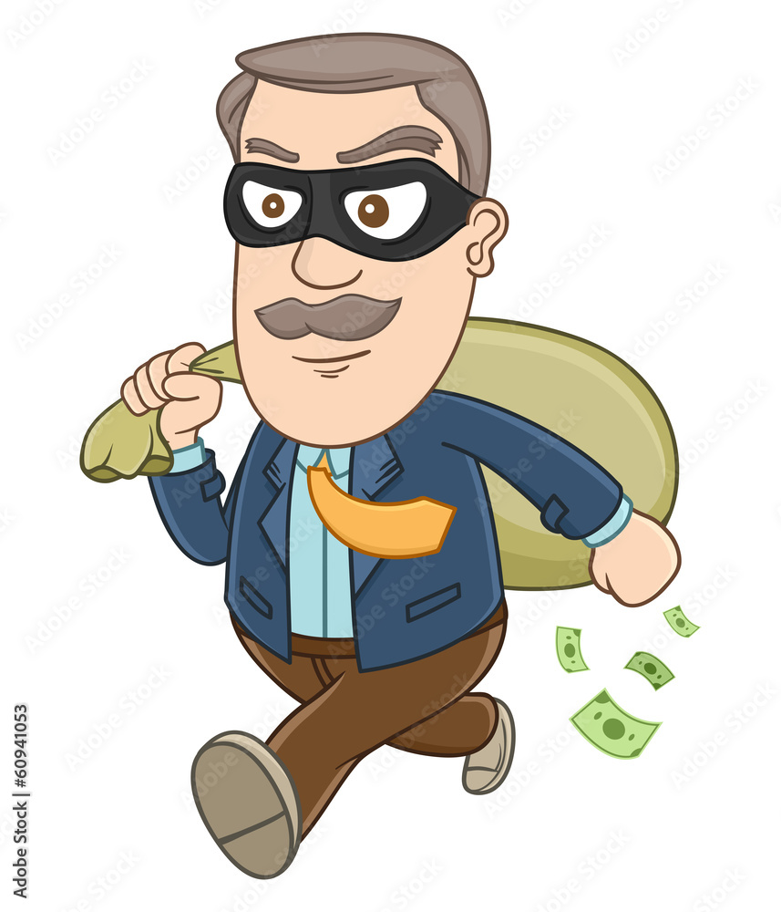 Businessman stealing money with a sack on his hand