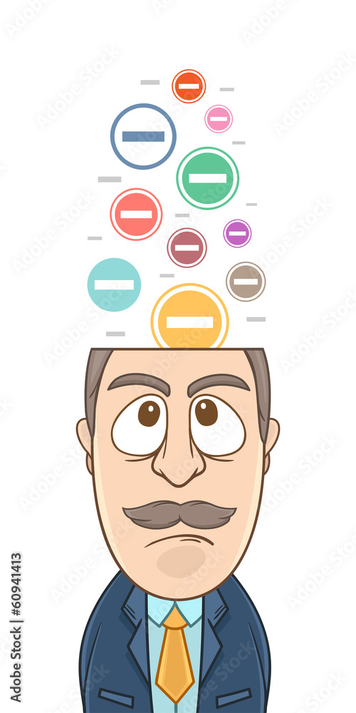 Businessman with his negative sign above his had Businessman with his negative sign above his had